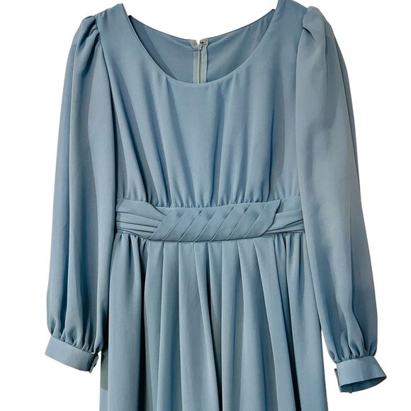 Vintage Miss Elliette Dress 10 Blue Chiffon Old Hollywood 60s Glam Modest - Picture 4 of 12